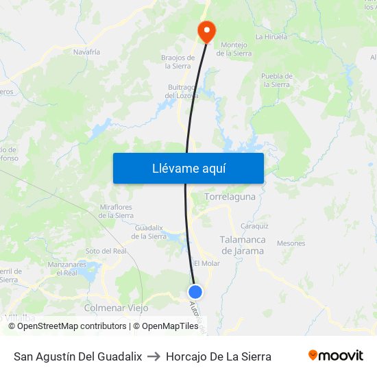 San Agustín Del Guadalix to Horcajo De La Sierra map