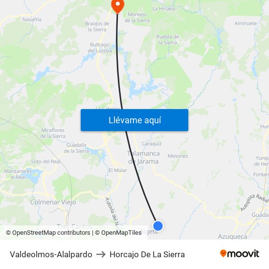 Valdeolmos-Alalpardo to Horcajo De La Sierra map
