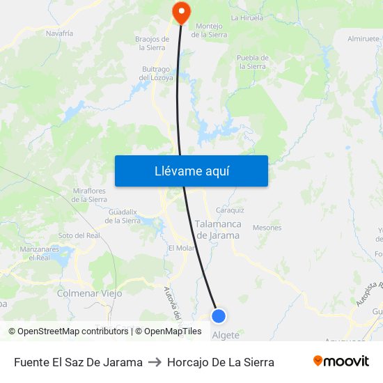 Fuente El Saz De Jarama to Horcajo De La Sierra map