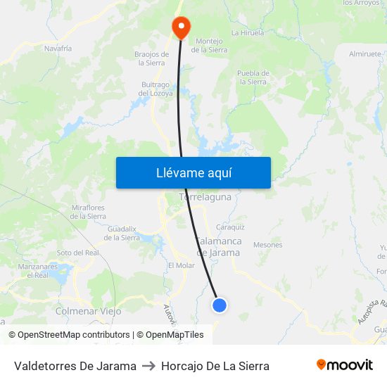 Valdetorres De Jarama to Horcajo De La Sierra map