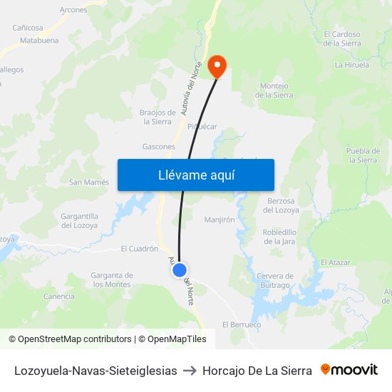Lozoyuela-Navas-Sieteiglesias to Horcajo De La Sierra map