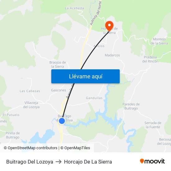 Buitrago Del Lozoya to Horcajo De La Sierra map
