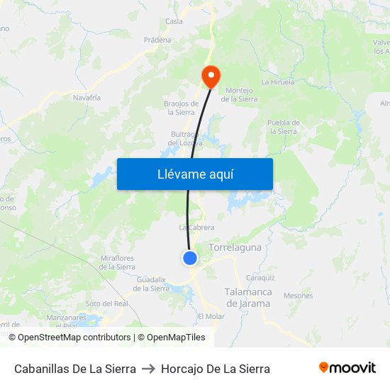 Cabanillas De La Sierra to Horcajo De La Sierra map