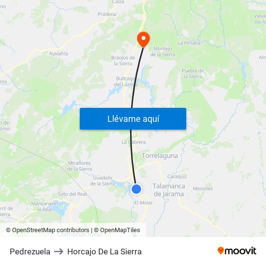 Pedrezuela to Horcajo De La Sierra map