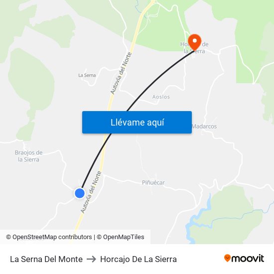 La Serna Del Monte to Horcajo De La Sierra map