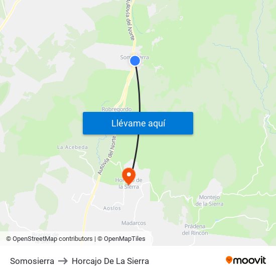 Somosierra to Horcajo De La Sierra map