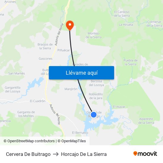 Cervera De Buitrago to Horcajo De La Sierra map
