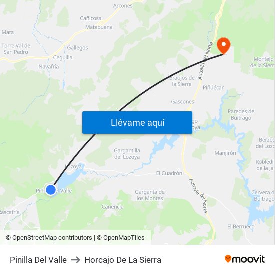 Pinilla Del Valle to Horcajo De La Sierra map