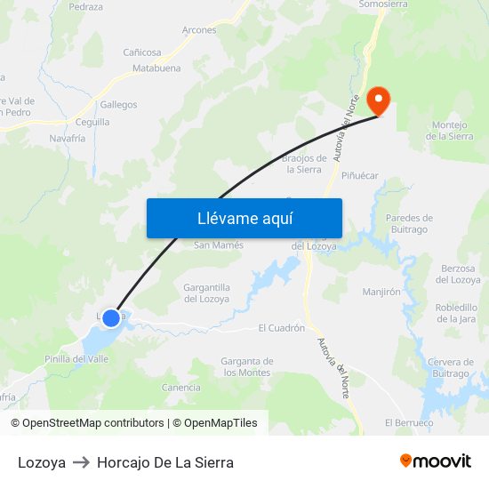 Lozoya to Horcajo De La Sierra map
