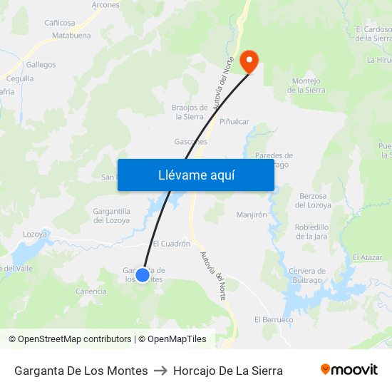 Garganta De Los Montes to Horcajo De La Sierra map