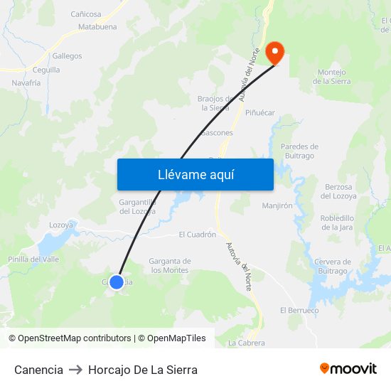 Canencia to Horcajo De La Sierra map