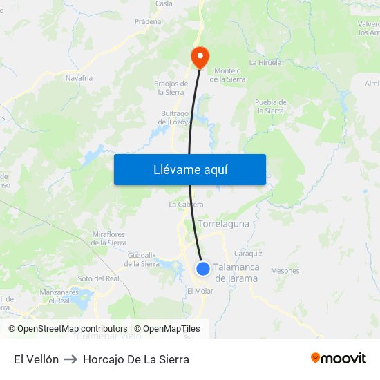 El Vellón to Horcajo De La Sierra map