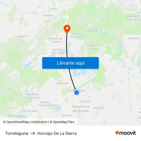 Torrelaguna to Horcajo De La Sierra map