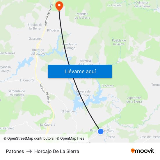 Patones to Horcajo De La Sierra map