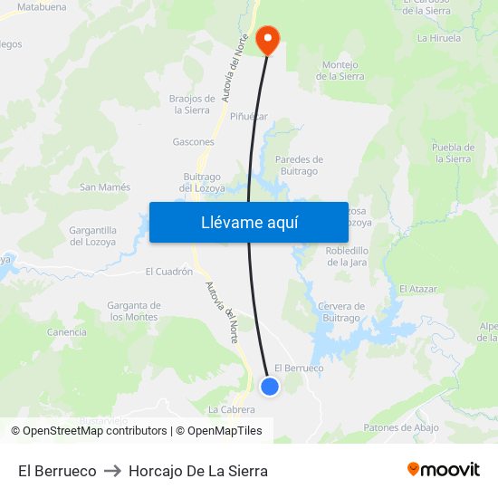 El Berrueco to Horcajo De La Sierra map