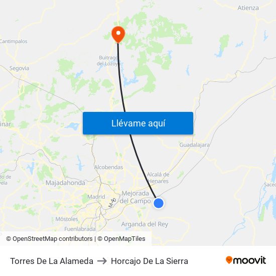 Torres De La Alameda to Horcajo De La Sierra map