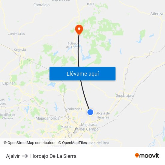 Ajalvir to Horcajo De La Sierra map