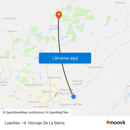 Loeches to Horcajo De La Sierra map