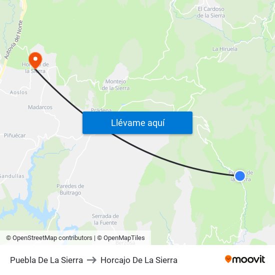 Puebla De La Sierra to Horcajo De La Sierra map