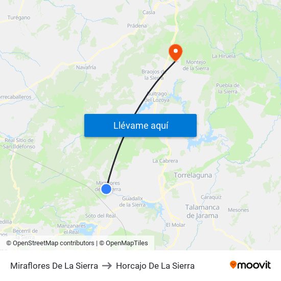 Miraflores De La Sierra to Horcajo De La Sierra map