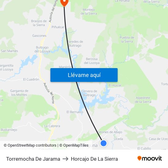 Torremocha De Jarama to Horcajo De La Sierra map