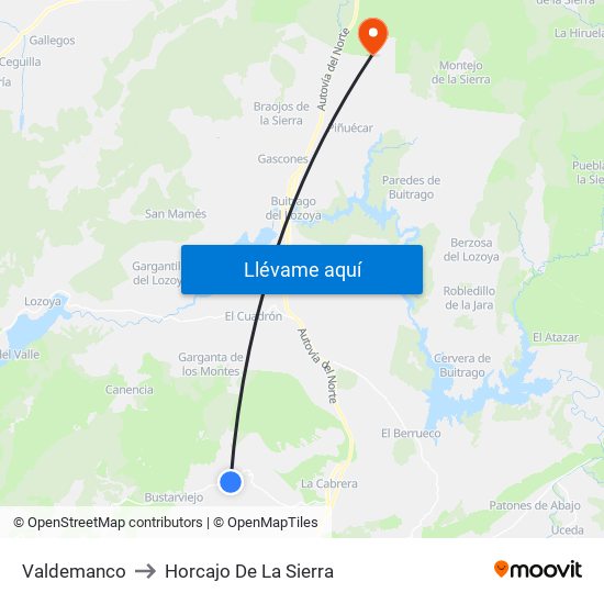 Valdemanco to Horcajo De La Sierra map