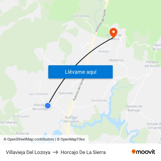 Villavieja Del Lozoya to Horcajo De La Sierra map