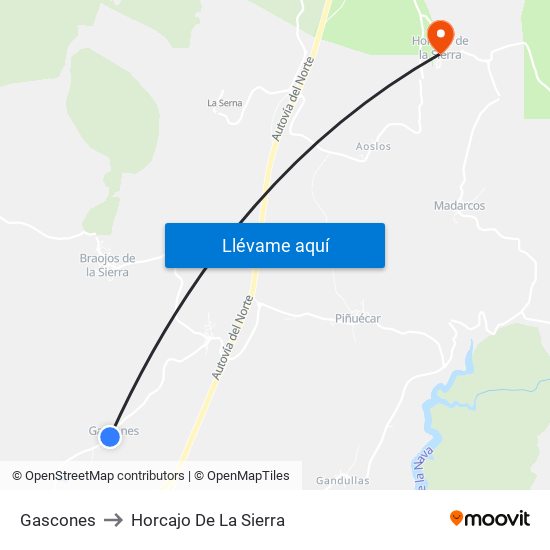 Gascones to Horcajo De La Sierra map