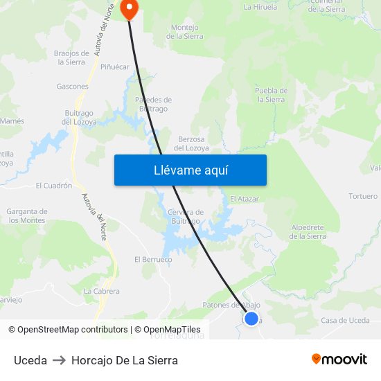 Uceda to Horcajo De La Sierra map