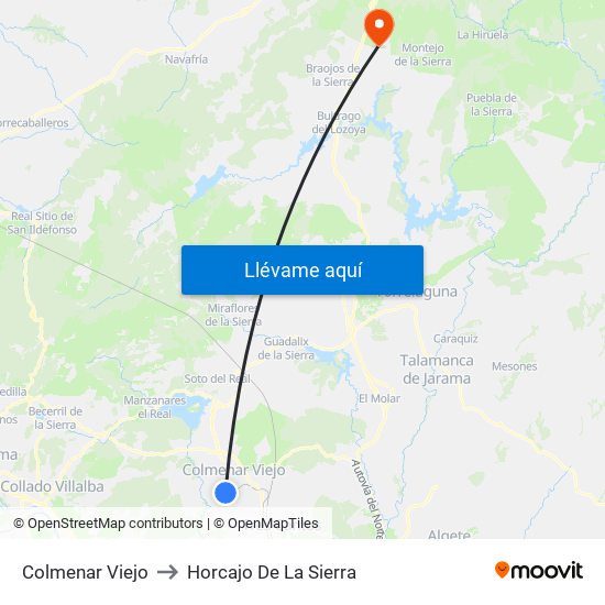 Colmenar Viejo to Horcajo De La Sierra map