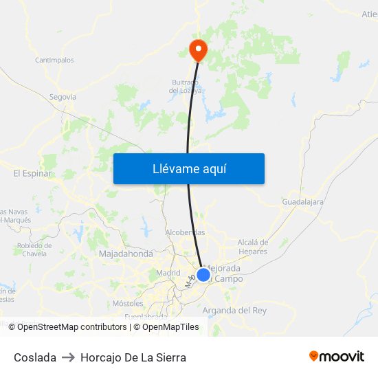 Coslada to Horcajo De La Sierra map