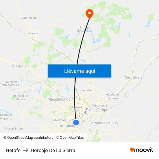 Getafe to Horcajo De La Sierra map