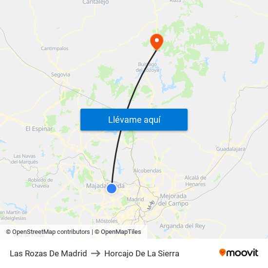 Las Rozas De Madrid to Horcajo De La Sierra map