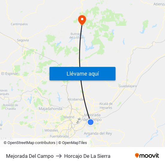 Mejorada Del Campo to Horcajo De La Sierra map