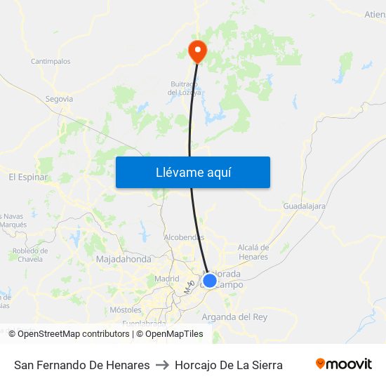 San Fernando De Henares to Horcajo De La Sierra map