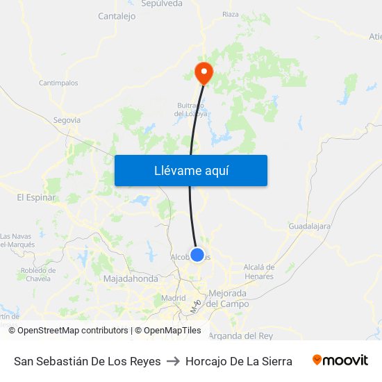 San Sebastián De Los Reyes to Horcajo De La Sierra map