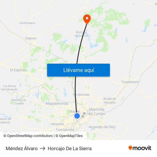 Méndez Álvaro to Horcajo De La Sierra map