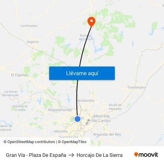 Gran Vía - Plaza De España to Horcajo De La Sierra map