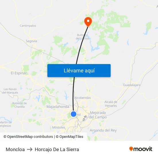 Moncloa to Horcajo De La Sierra map