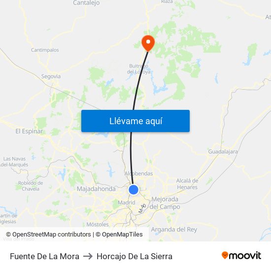 Fuente De La Mora to Horcajo De La Sierra map