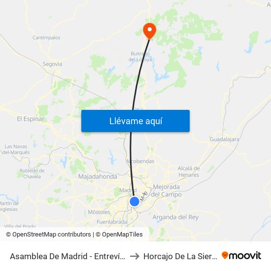 Asamblea De Madrid - Entrevías to Horcajo De La Sierra map