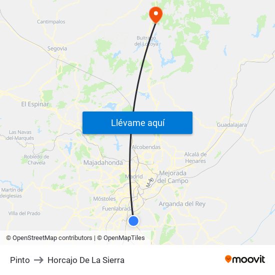 Pinto to Horcajo De La Sierra map