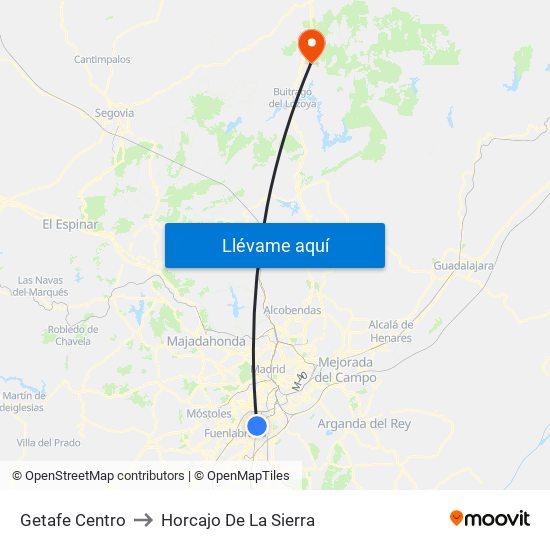 Getafe Centro to Horcajo De La Sierra map