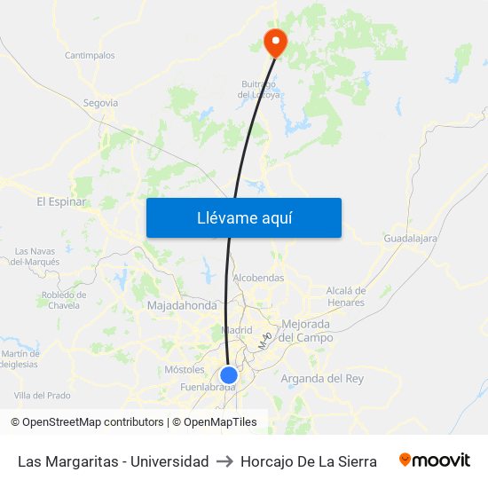 Las Margaritas - Universidad to Horcajo De La Sierra map