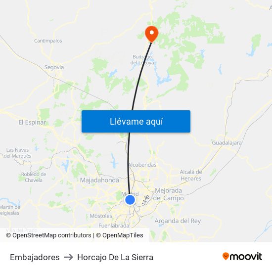 Embajadores to Horcajo De La Sierra map