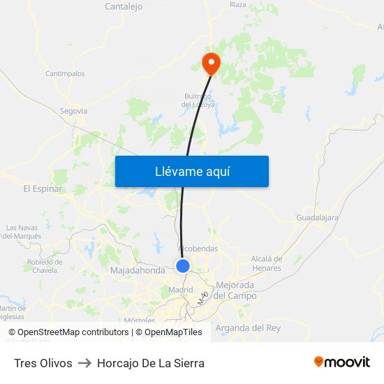 Tres Olivos to Horcajo De La Sierra map
