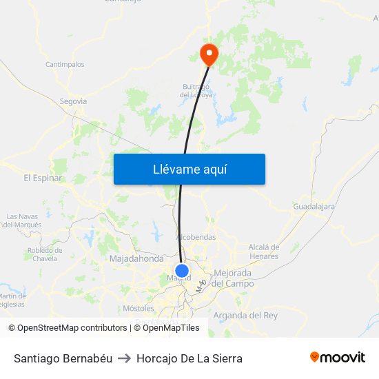 Santiago Bernabéu to Horcajo De La Sierra map