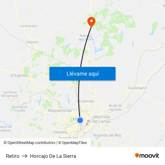 Retiro to Horcajo De La Sierra map