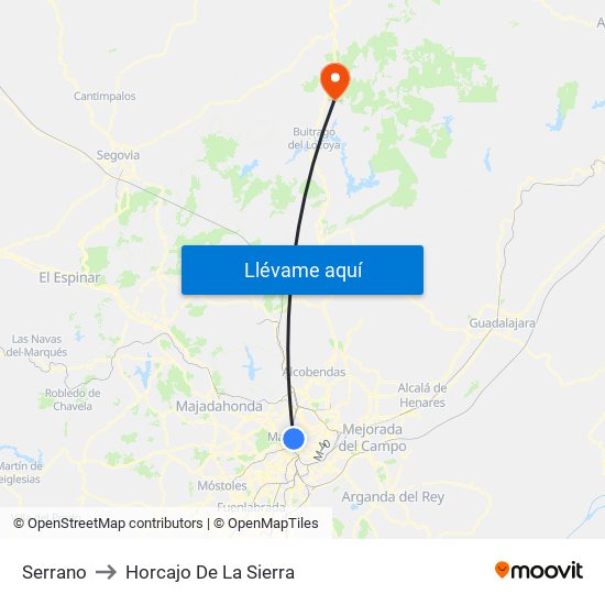 Serrano to Horcajo De La Sierra map