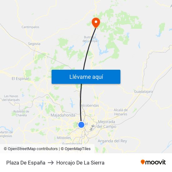 Plaza De España to Horcajo De La Sierra map